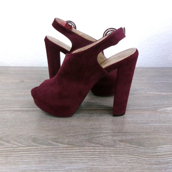 Qupid DEARLY Wine Burgundy Faux Suede Platform Open Toe Slingback Shoes 6.5 - Picture 2 of 15